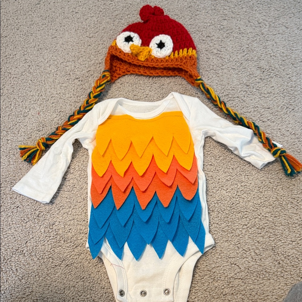 Red & Multi-Color Baby Bird Costume Onesie with Knit Hat